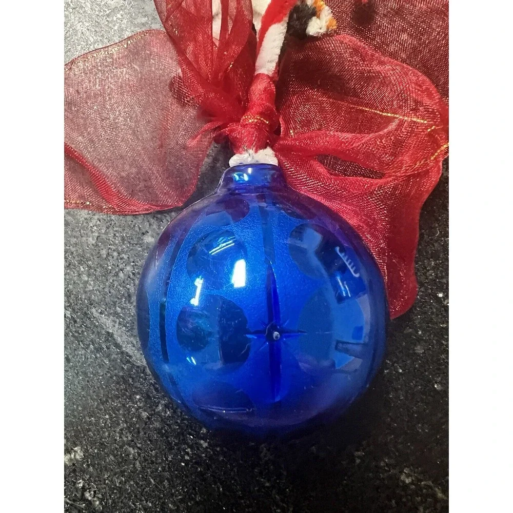 Vtg Christmas Ornament Deer & Tree Blue Jewelbrite 1960s MCM‎ Retro Reflector